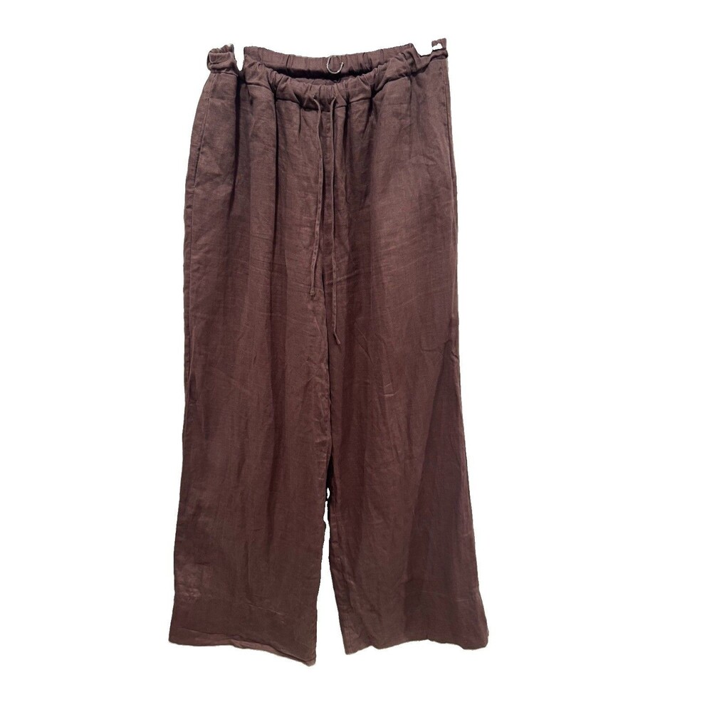 Dissh Gina Choc Linen Elastic Waist Wide Leg Linen Pants Minimalist Boho Size 10 - Picture 2 of 7